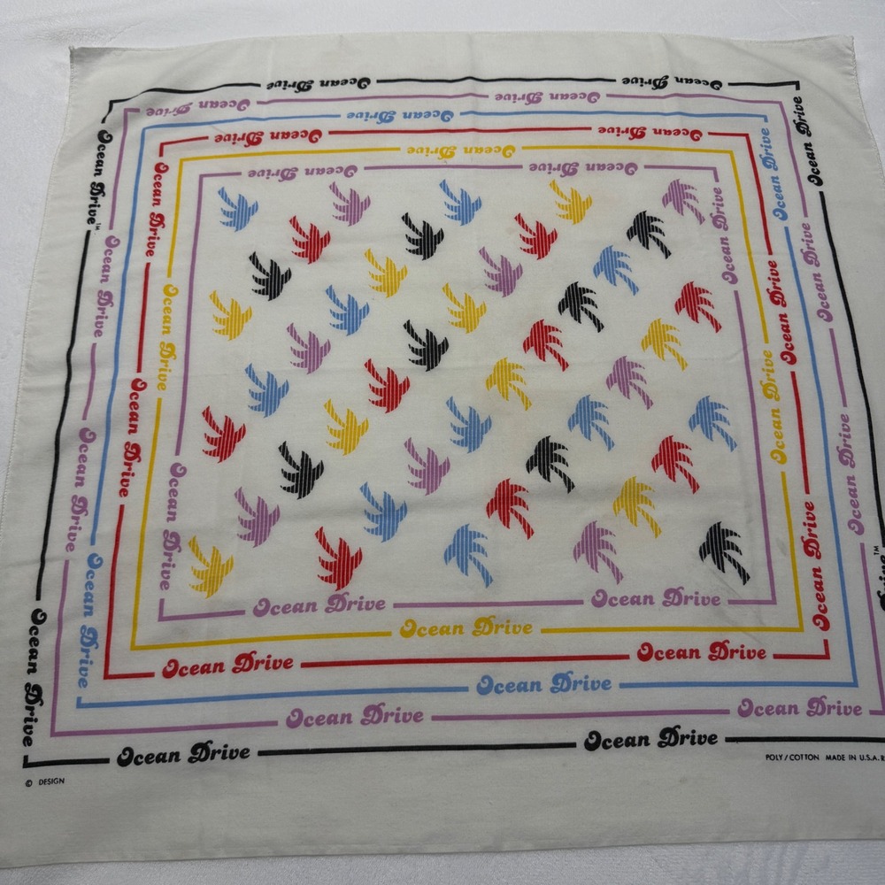 Vintage Ocean Drive Palm Tree Vintage Scarf Made In USA White Multi Bandana